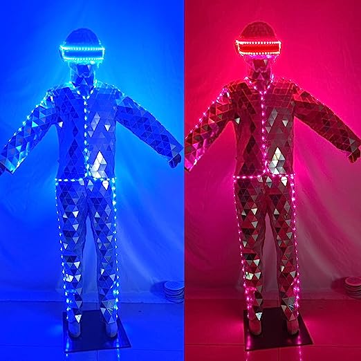 Mirror Man with LED Helmet for Disco Party DJ Adult Stage Street Performance Halloween Cosplay Christmas Costume