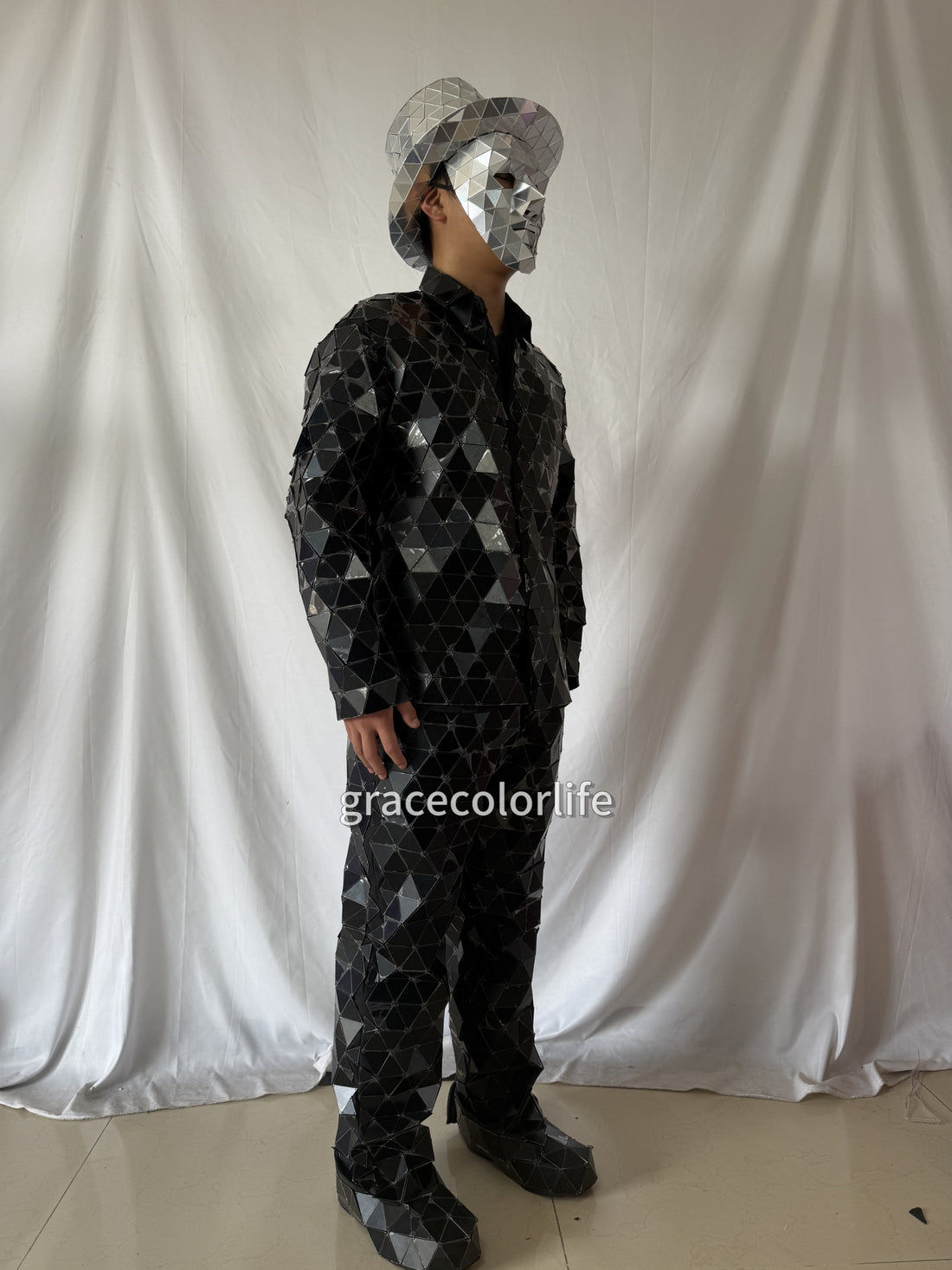 Hat &Mask Mirror Fragmented Costume Set Ideal for Carnival & Themed Gatherings