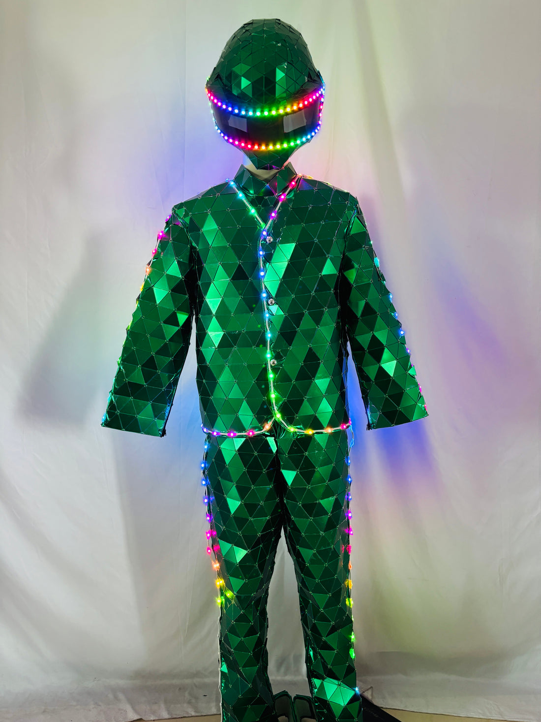 Green Hand Sewn LED Mirror Show Suit Stage Performance Suit