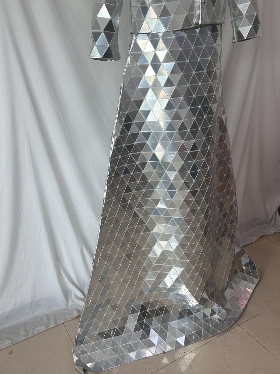 Hand Sewn Mirror-Man Costume for Men Women and Adults Performance Dance Stilt Walker Suit(LED MIRROR 6)