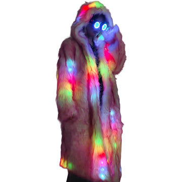 Furry LED Hooded Overcoat with Neon Lights Essential Performance Wear