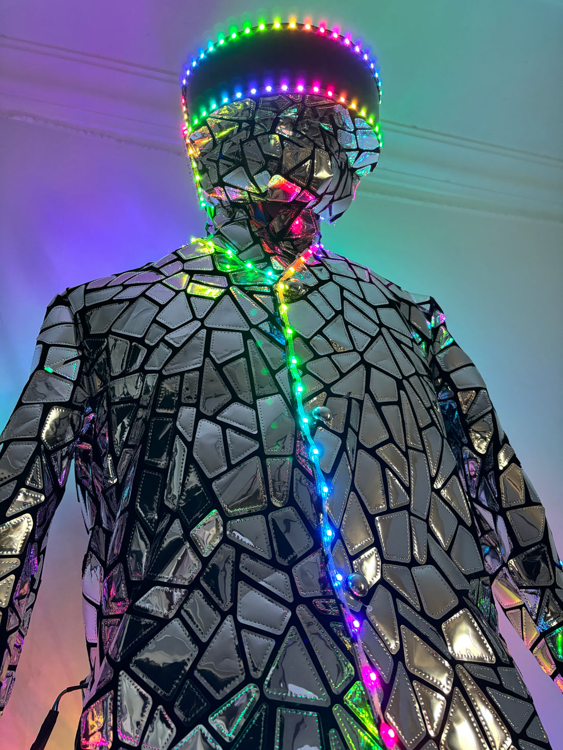 Earthradius LED Stilt Walker Mirror Men Robot Costume Gold Sivler Glass Modern Singer Outfit Stage Performance wear