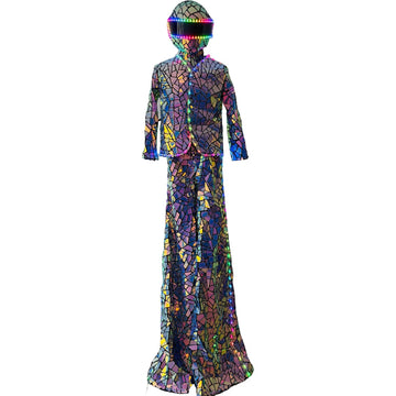 Modern Purple Laser Glass LED Stilt Walker Mirror Robot Design Costume for Ballroom Performance Wear Dance for Singer Outfit(LED MIRROR 8)