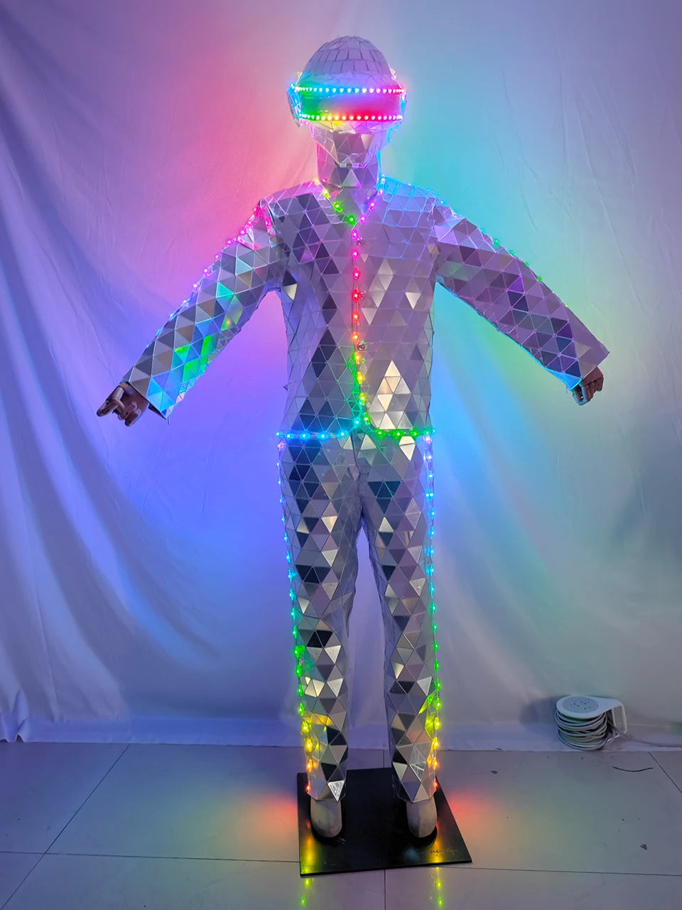 Silver  Hand Sewn LED Mirror Show Suit Stage Performance Suit