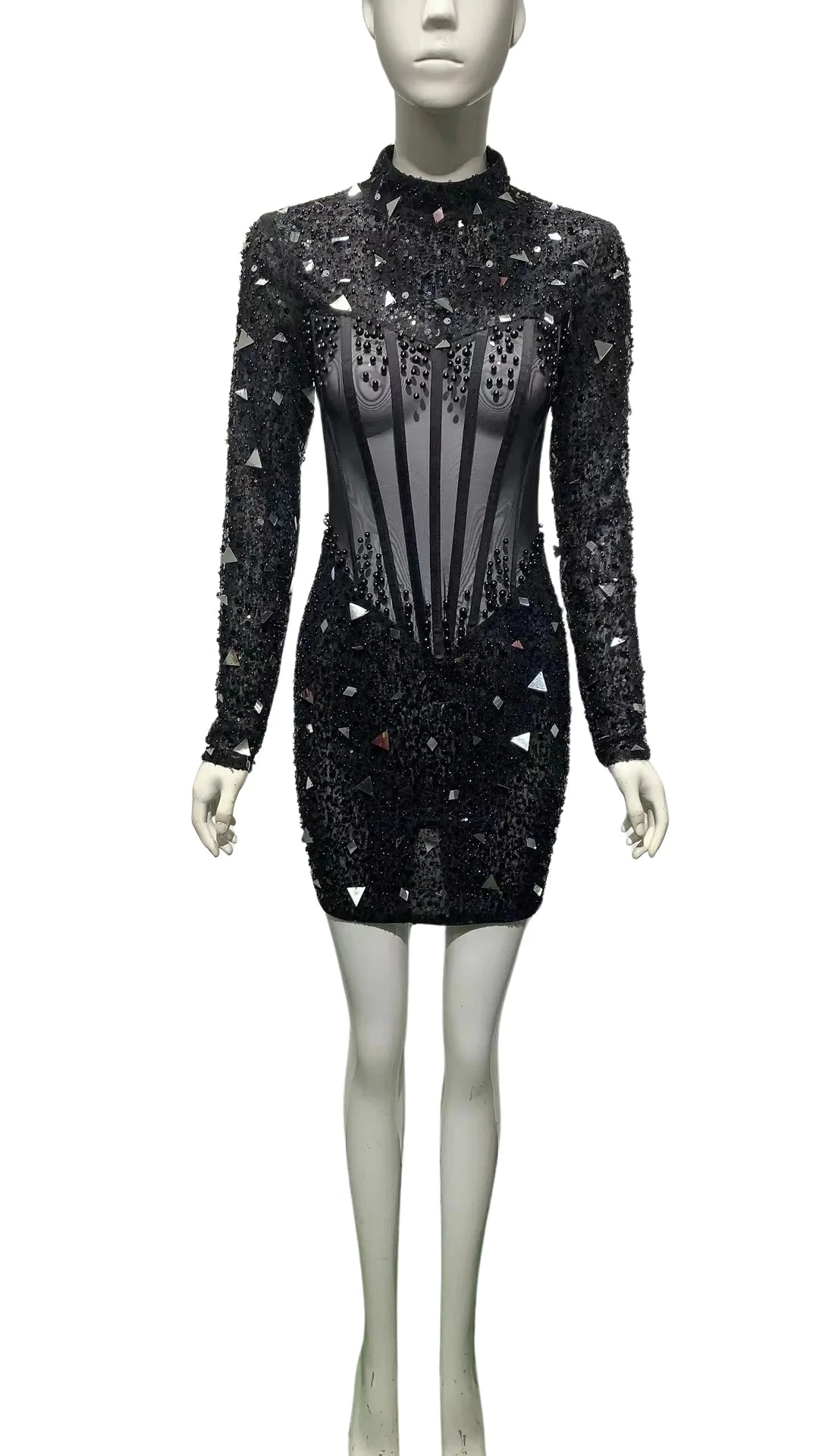 2023 New Arrival Womens Performace Long Sleeve Dress Female Beaded Costumes Nighclub Show Dance Stage