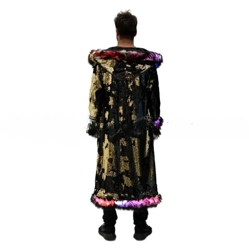 Mens LED Faux Fur Coat Male Lighting Up Costume Gogo Dance Party Jacket Warm Clothes Stage Performance Christmas Holiday Party