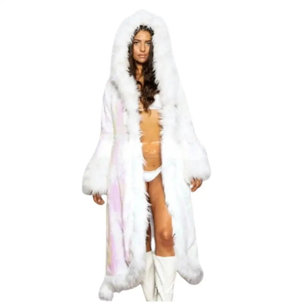 LED Faux Fur Coat Women Lighting Up Costume Gogo Dance Party Jacket Warm Clothes Stage Performance Christmas Holiday Party Night