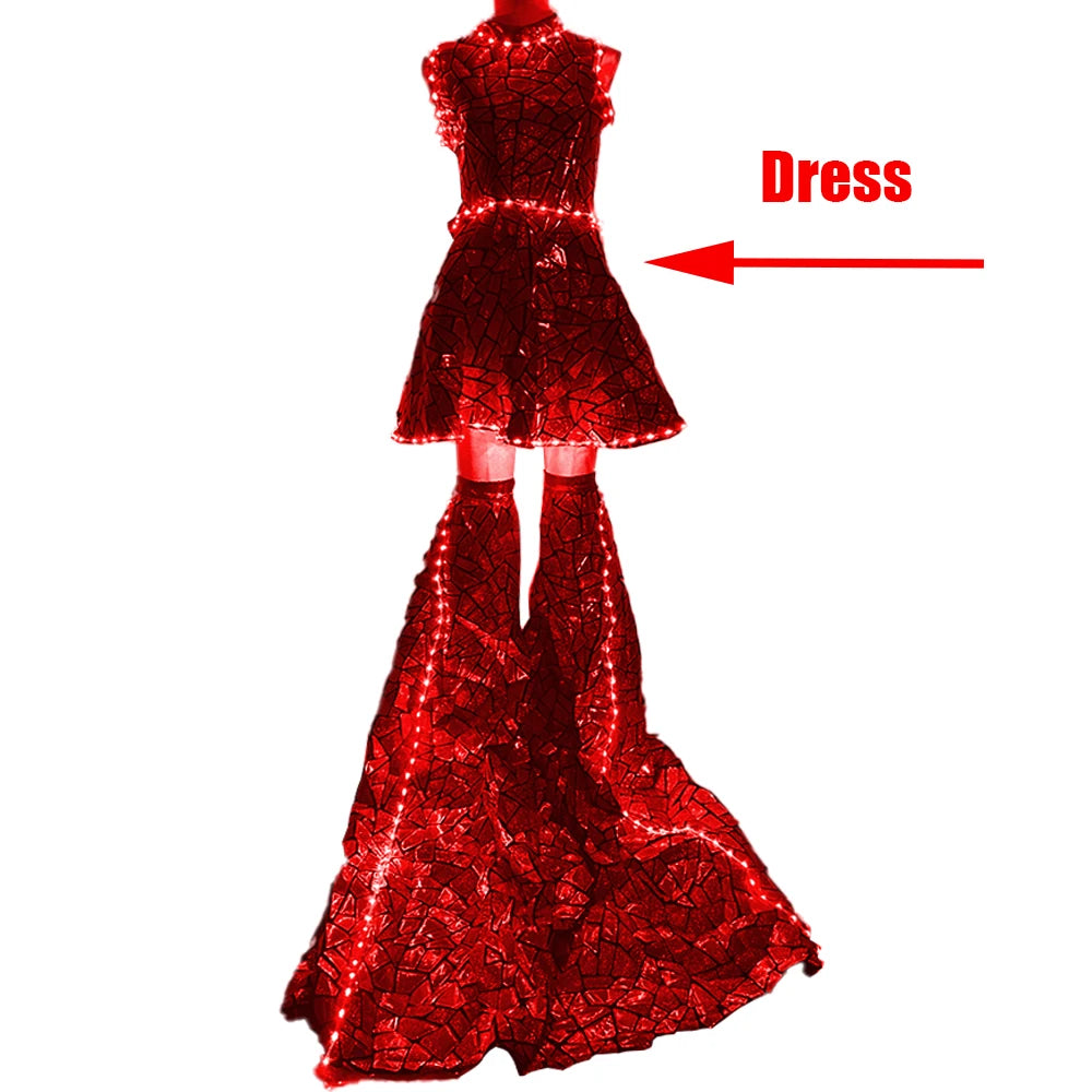 LED Color Changing Glossy Women Stilts Dress Red Dress
