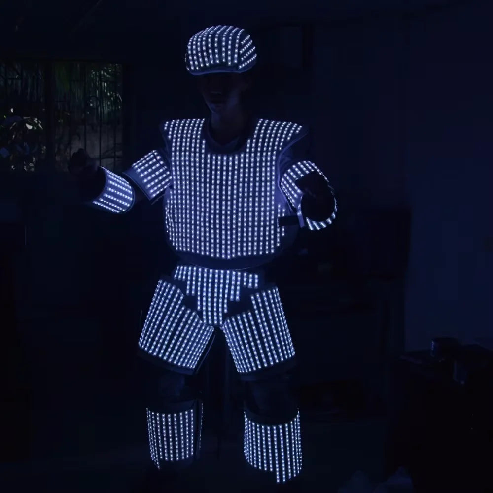 Pixel LED Robot Suit Stage Dance Costumes Christmas Halloween Party Light Up Jacket Colorful Luminous Armor Clothing