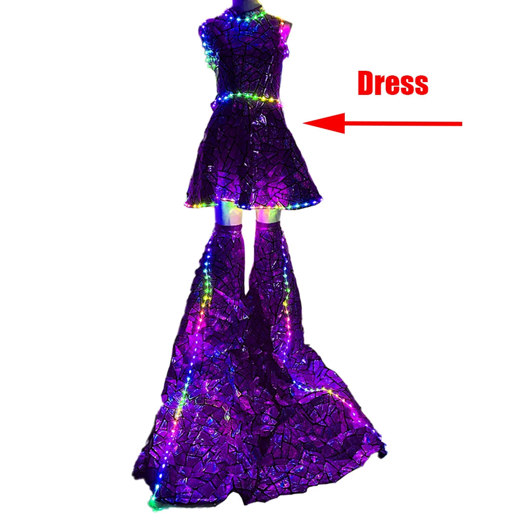 LED Color Changing Glossy Women Stilts Dress purple Dress