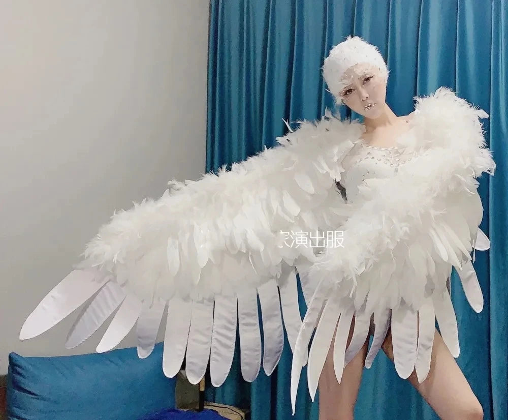 White Feather Wings Female Stage Performance Bar Costume Gogo Party Show Nightclub Dance Wear