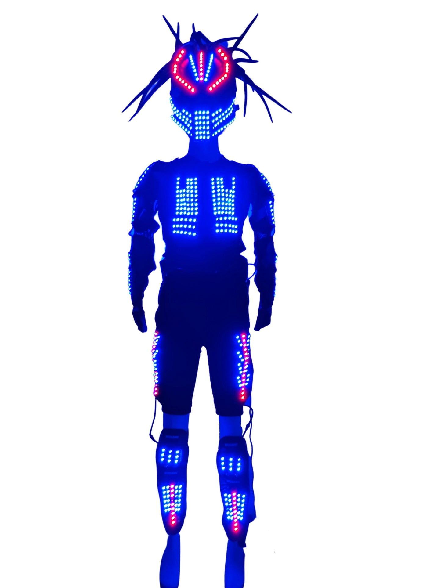 LED Luminous Armor Costumes Lighting Up Stage Dance Suits For Nightclub Bar Light Show Performance With Helmet And Hair