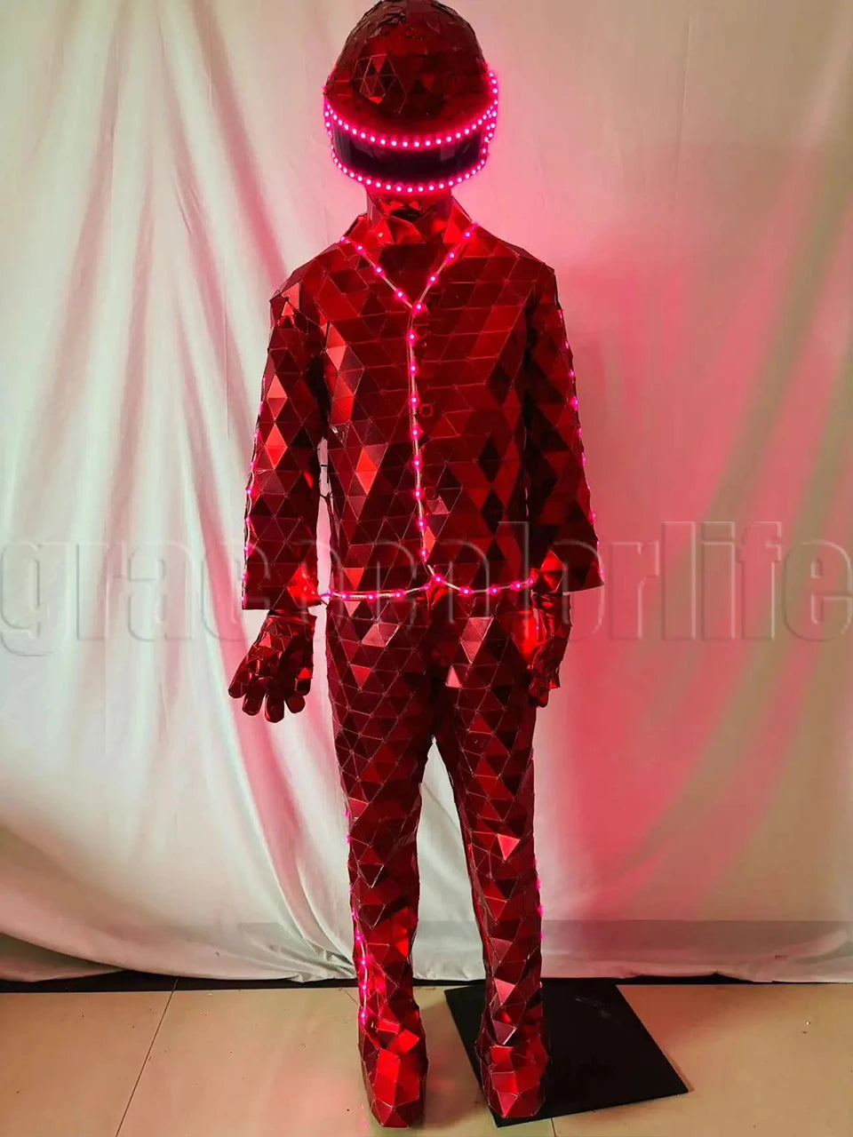 Red Hand Sewn LED Mirror Show Suit Stage Performance Suit