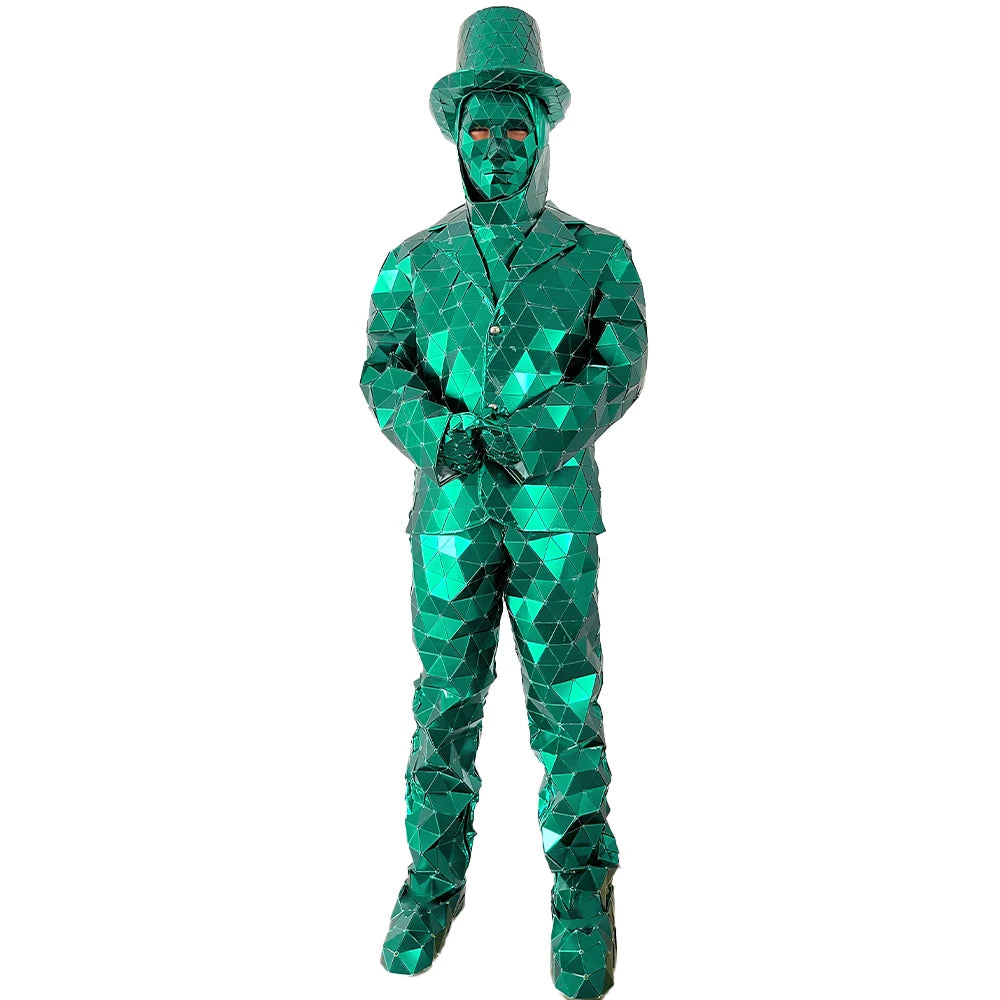 New Green Mirror Man Hand Sewn Show Suit Stage Dress Performance