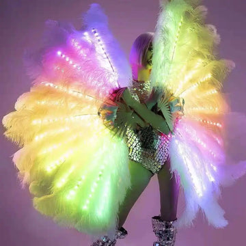 LED Colorful Luminous Fan Interactive Props for Female GOGO Party and Dance Team at Night Ostrich Hair Feather Fan Bar