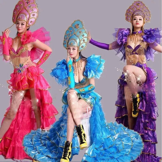 Long Stage Performance Dress Female Dance Skirts Big Swing Fashinal Sexy Costume Celebration Party Festival
