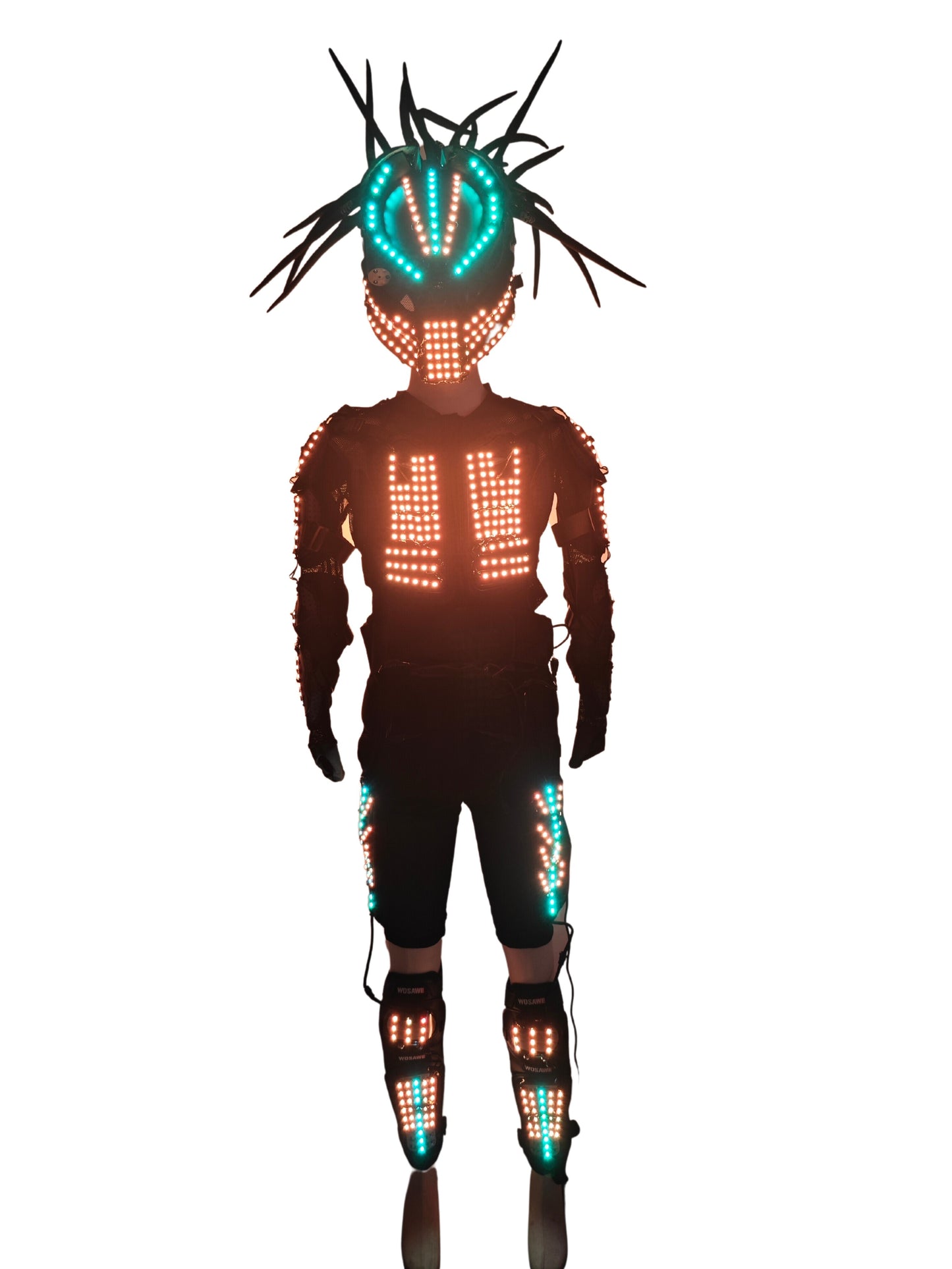 LED Luminous Armor Costumes Lighting Up Stage Dance Suits For Nightclub Bar Light Show Performance With Helmet And Hair