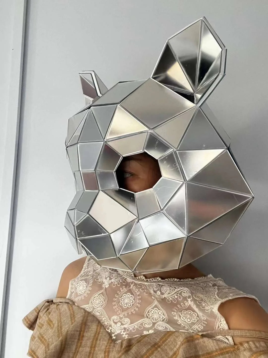 Bear  Animal Mirror Mask Silver Mirror 3d Demon Full Head Gold DJ Mask Helmet for Women Men