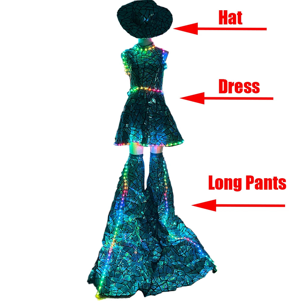 LED Color Changing Glossy Women Stilts Dress