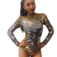 Women's Birthday Party Outfit Sparkly Silver Rhinestones Mirrors Leotard  Dance Costume DS Bar Show Bodysuit Performance Costume