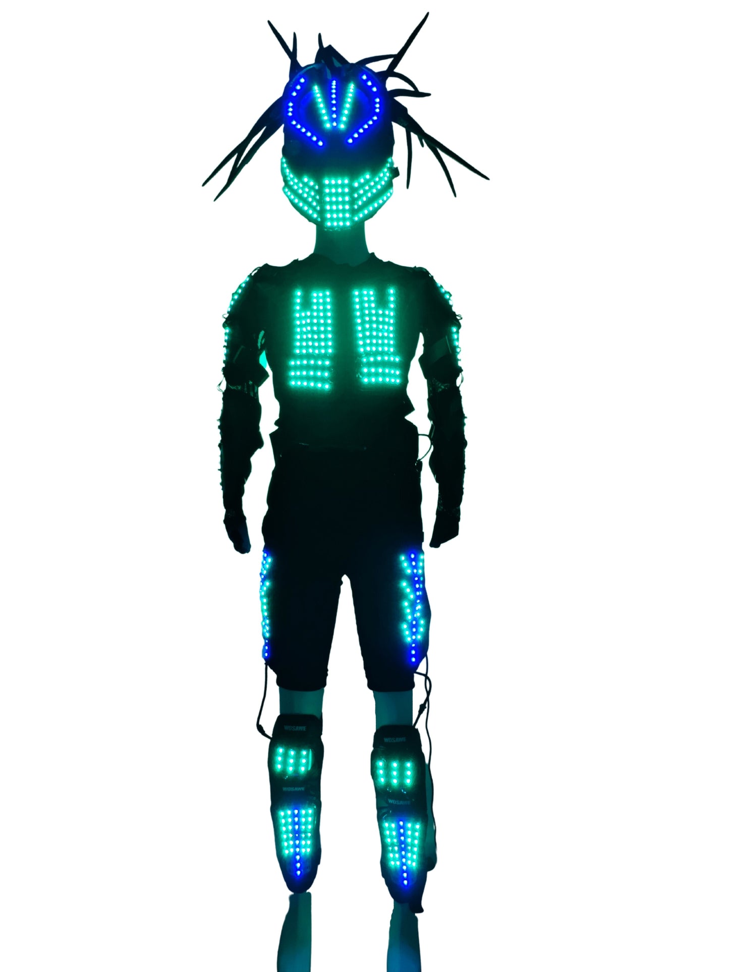 LED Luminous Armor Costumes Lighting Up Stage Dance Suits For Nightclub Bar Light Show Performance With Helmet And Hair