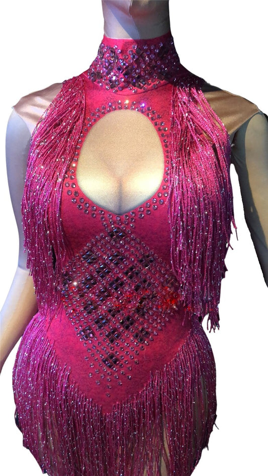 New Beyonce Spandex Elastic Silver Fringe Dress Gogo Dancer Performance Costume Nightclub Jumpsuit Women Bodysuit