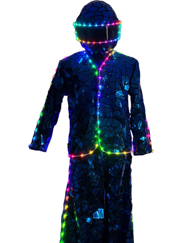Earthradius LED Stilt Walker Mirror Men Robot Costume Gold Sivler Glass Modern Singer Outfit Stage Performance wear