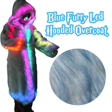 Blue Furry LED Hooded Overcoat with Neon Lights Essential Performance Wear
