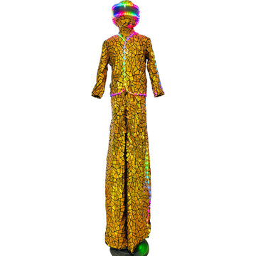 Earthradius LED Stilt Walker Mirror Men Robot Costume Gold Glass Modern Singer Outfit(LED MIRROR 3)