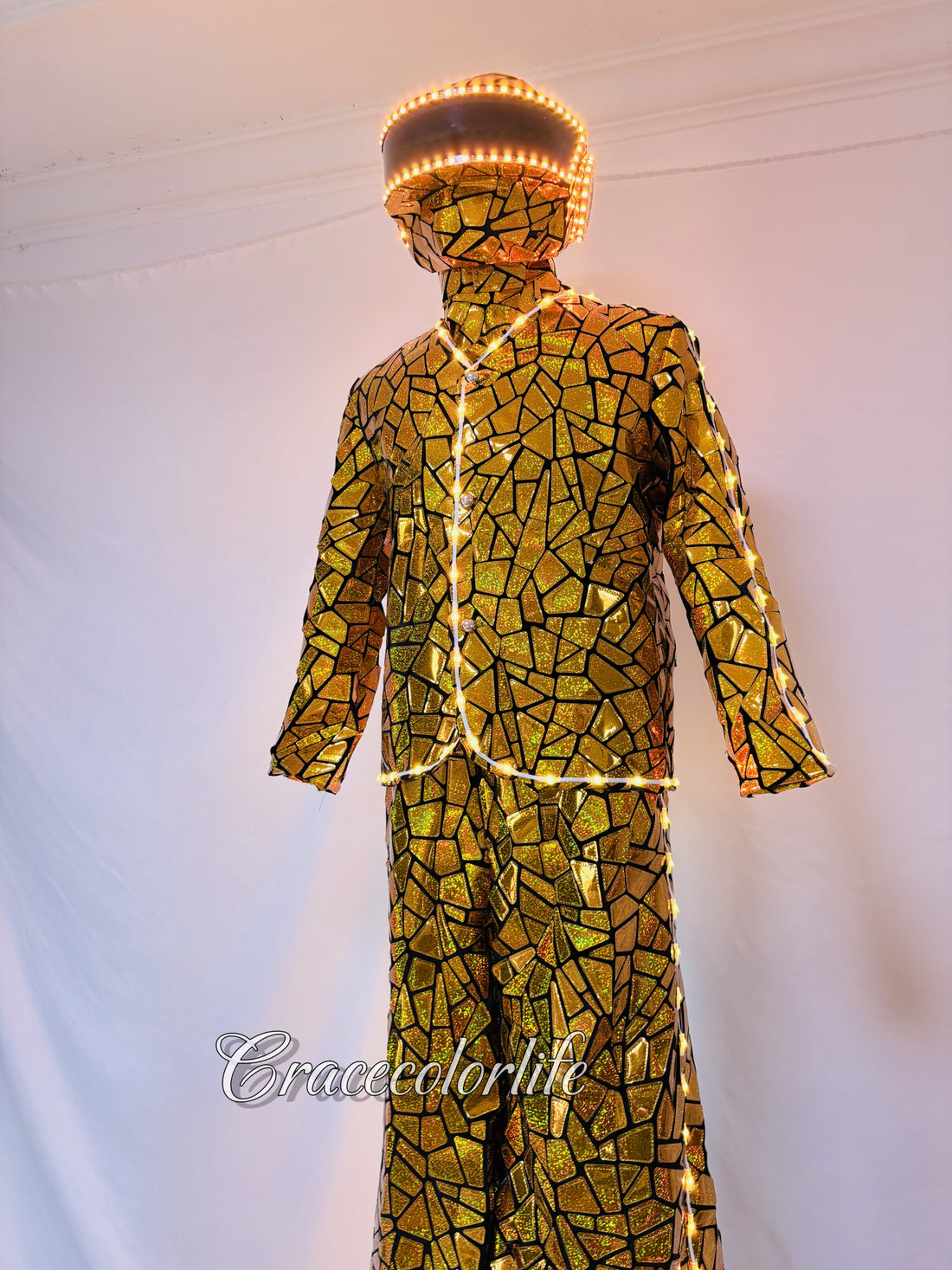 Earthradius LED Stilt Walker Mirror Men Robot Costume Gold  Glass Modern Singer Outfit(LED MIRROR 3)