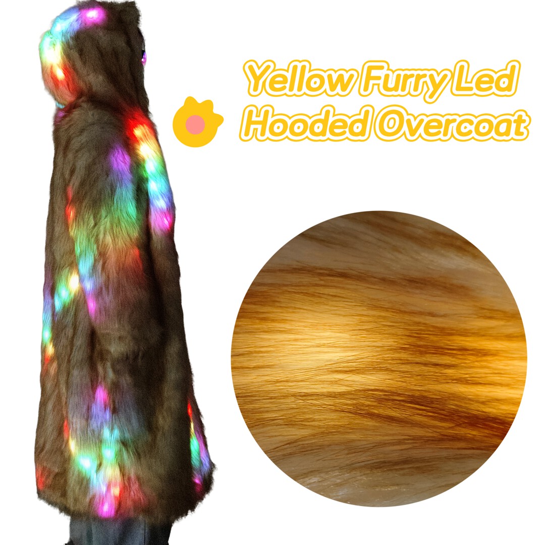 Blue Furry LED Hooded Overcoat with Neon Lights Essential Performance Wear