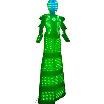 Disfraz de robot caminante con zancos LED