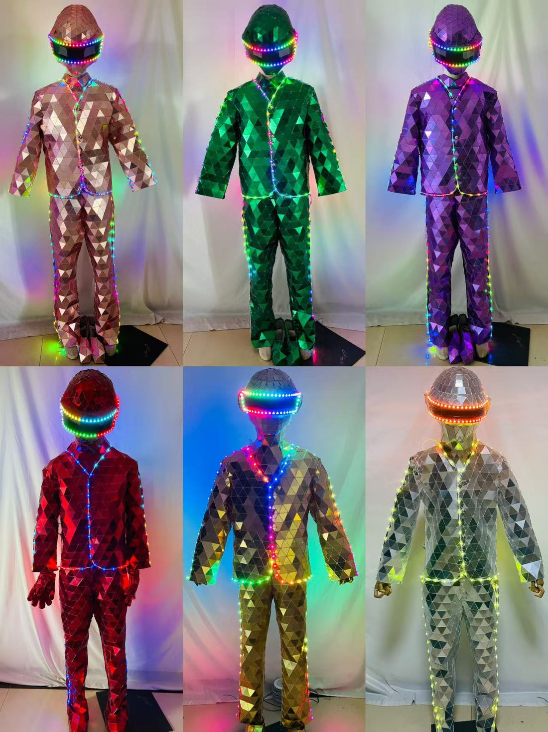 LED Mirror Costume Pink Purple Green Suit Costume for DJ Party Performance Show