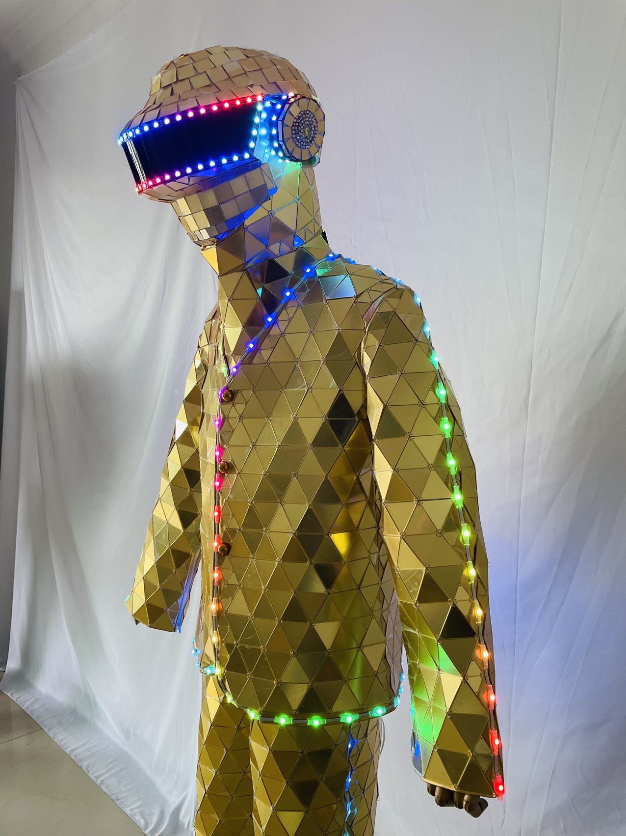 Mirror Man with LED Helmet for Disco Party DJ Adult Stage Street Performance Halloween Cosplay Christmas Costume