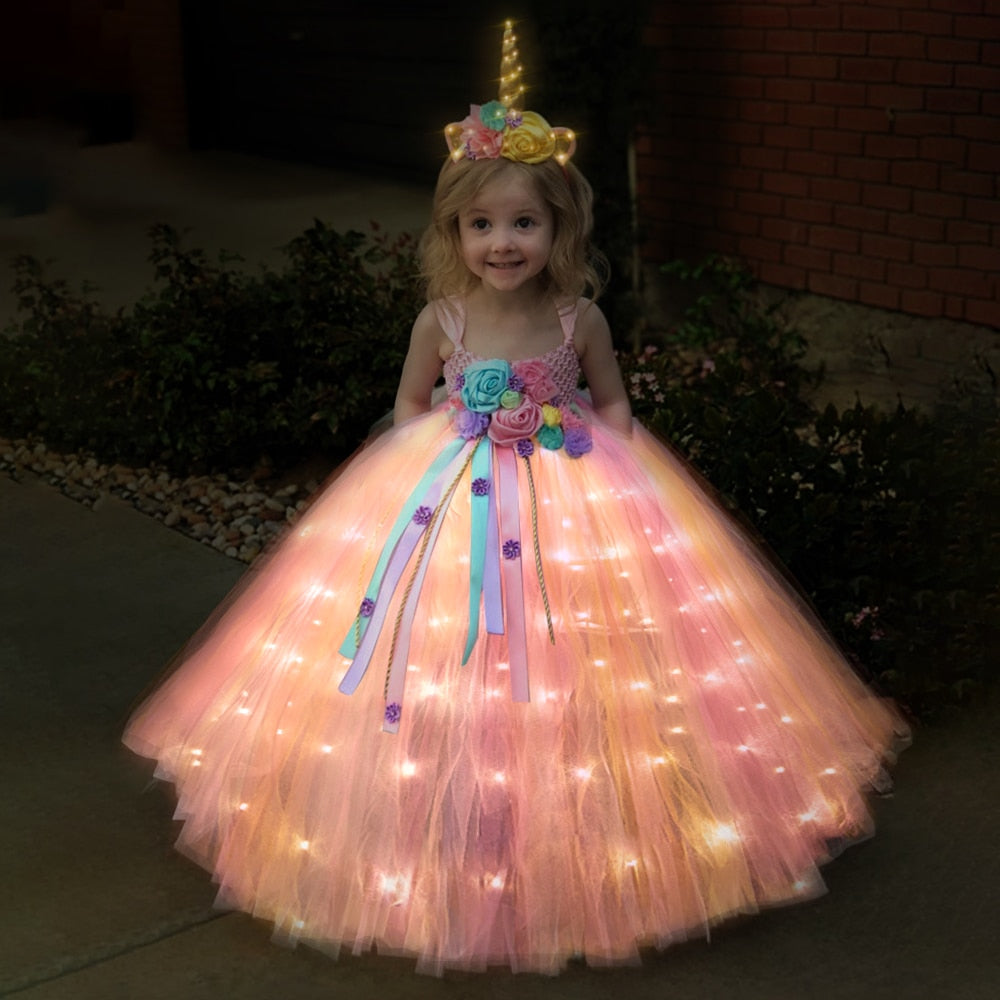 Unicorn Girls Children LED Light Up Dress