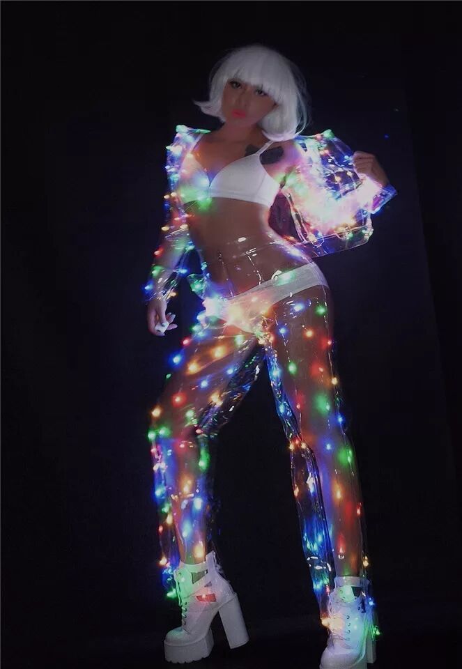 led transparent dance costume RGB Sexy women Cosplay nightclub KTV Disco LED suit