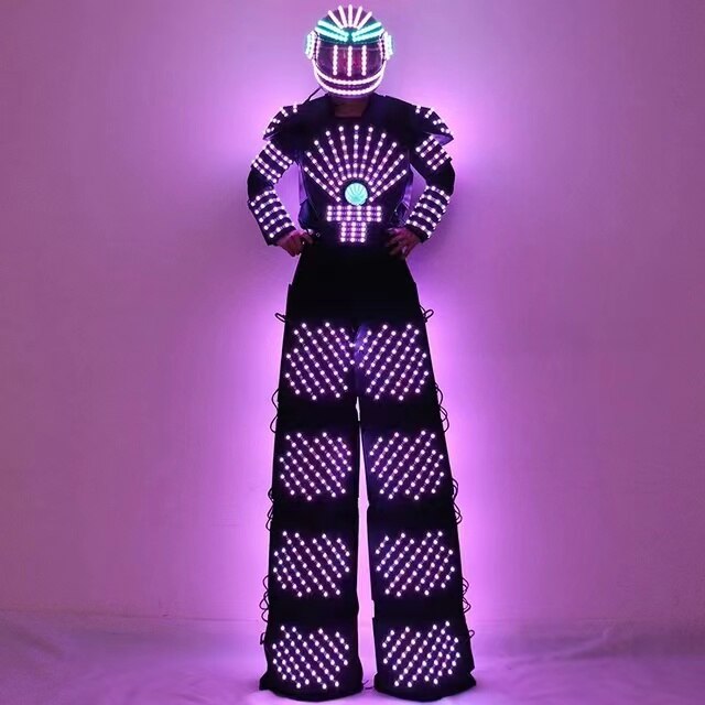 LED Robot Suit Traje De Robot Jacket LED Helmet Stilts Walker Suit Clothing David Guetta Robot Costume