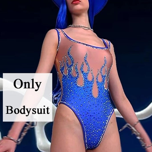 Sexy Gogo Dancer Costume Rhinestone Bodysuit Qrag Queen Costume Holographic Clothes Nightclub Outfit Pole Dance Wear