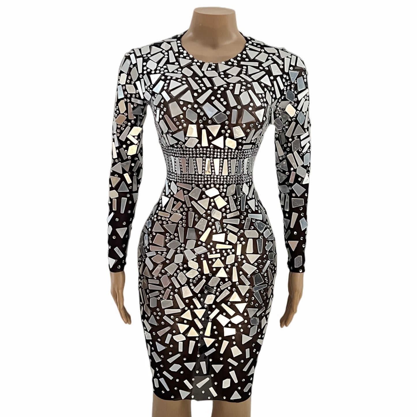 Silver Mirror Sexy Transparent Mesh Dress