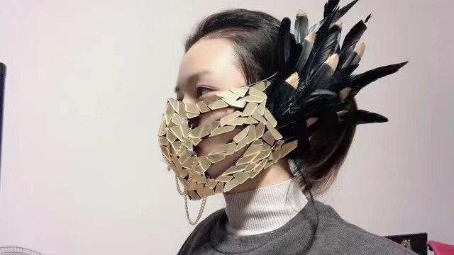 singer silver adult female sexy mask Program performance video Mirror Mask Feather Women Dance Mask Night club DJ Performance
