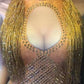 6 Colors Sparkly Rhinestones Tassel Leotard Nightclub Dance DS Show Stage Wear Stretch Bodysuit Party Female Singer Outfit