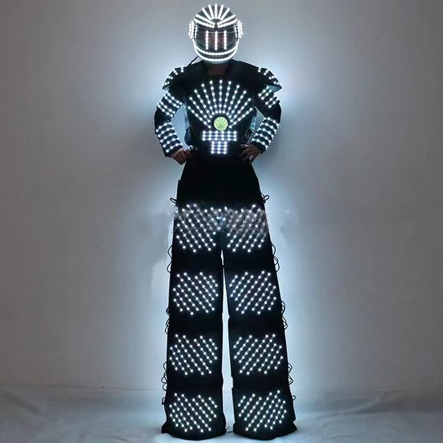 LED Robot Suit Traje De Robot Jacket LED Helmet Stilts Walker Suit Clothing David Guetta Robot Costume