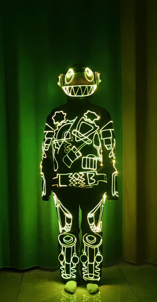 LED Luminous Dance Costume Clothes With Led Helmet Glowing Robot Suit Stage Clothing Dancewear Dj Outfit