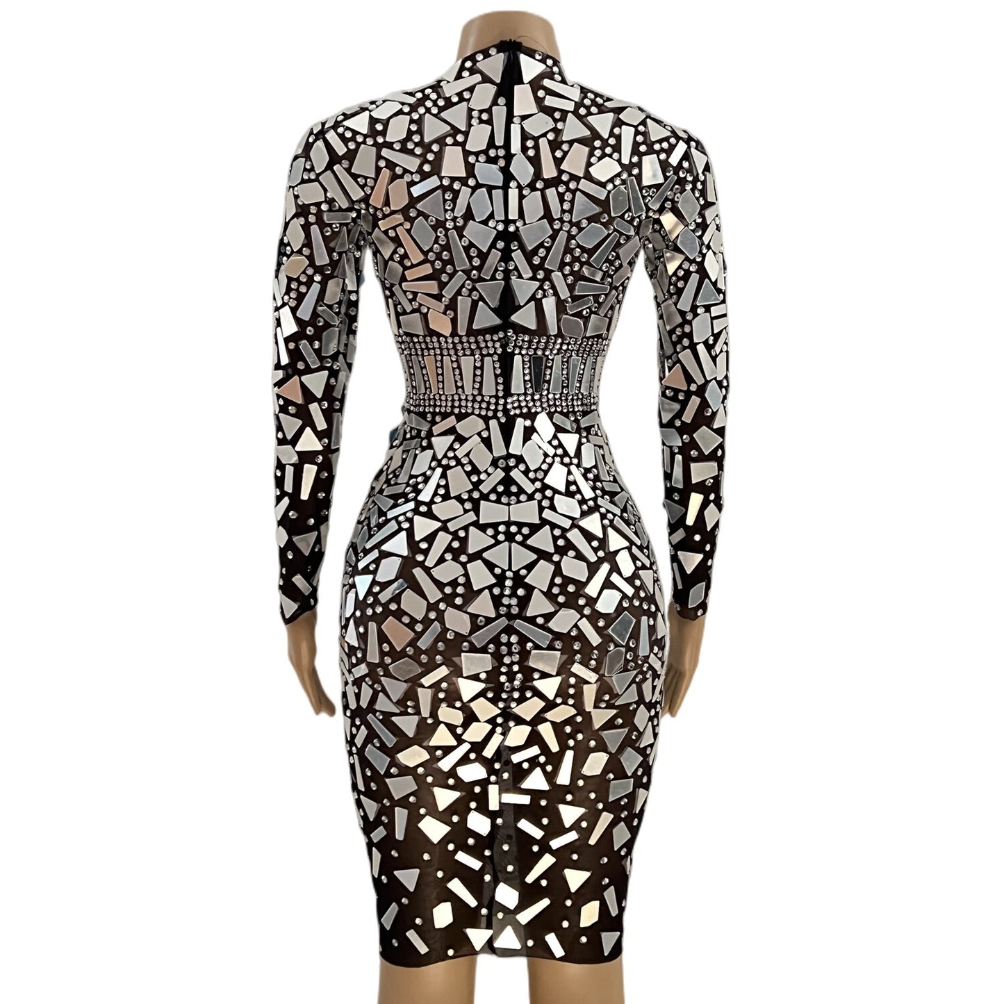 Silver Mirror Sexy Transparent Mesh Dress