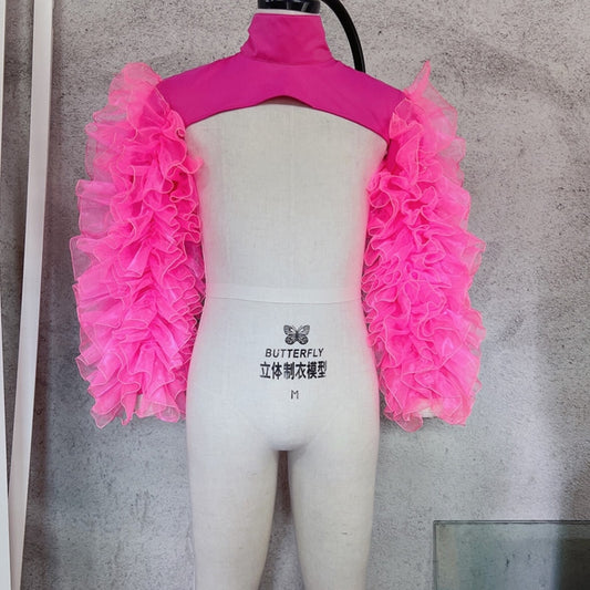 Bubble Sleeves Vest Women DJ Singer Dancer Nightclub Costume