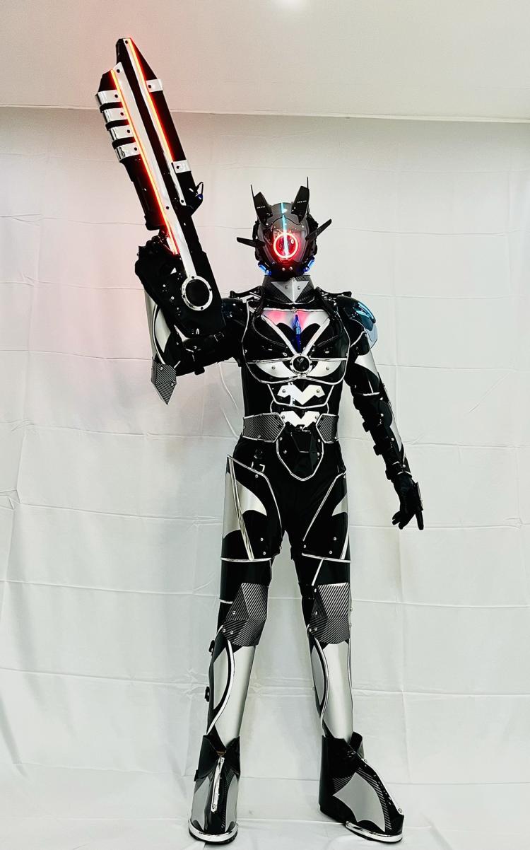 Cyberpunk Bar Future Warrior LED Light Mech Performance Props Lighted Mechanical Armor Performance Costumes Cosplay Shinobi Mask