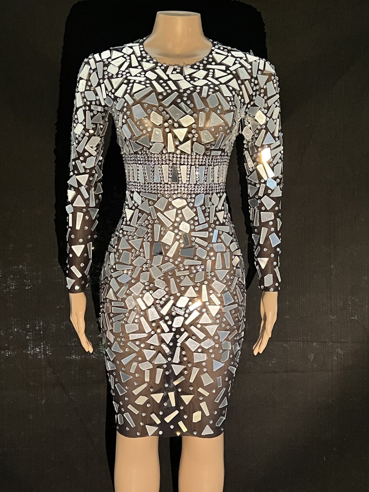 Silver Mirror Sexy Transparent Mesh Dress