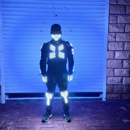 Led Costumes Suit Dance DJ Luminous Armor Nightclub Bar Light Mask Gloves Knee Pads
