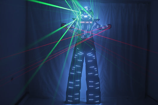 LED Robot Stilt Walking Luminous Suit Jacket Laser Glove Helmet