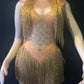 6 Colors Sparkly Rhinestones Tassel Leotard Nightclub Dance DS Show Stage Wear Stretch Bodysuit Party Female Singer Outfit
